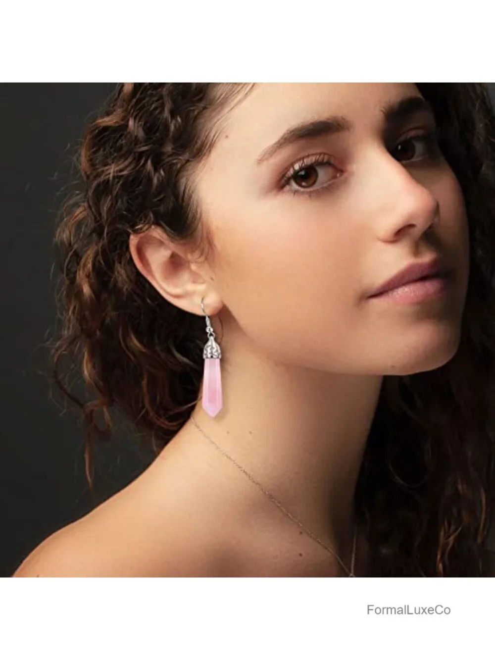 Healing Crystal Dangle Earrings Set for Women - Natural Amethyst Rose Quartz